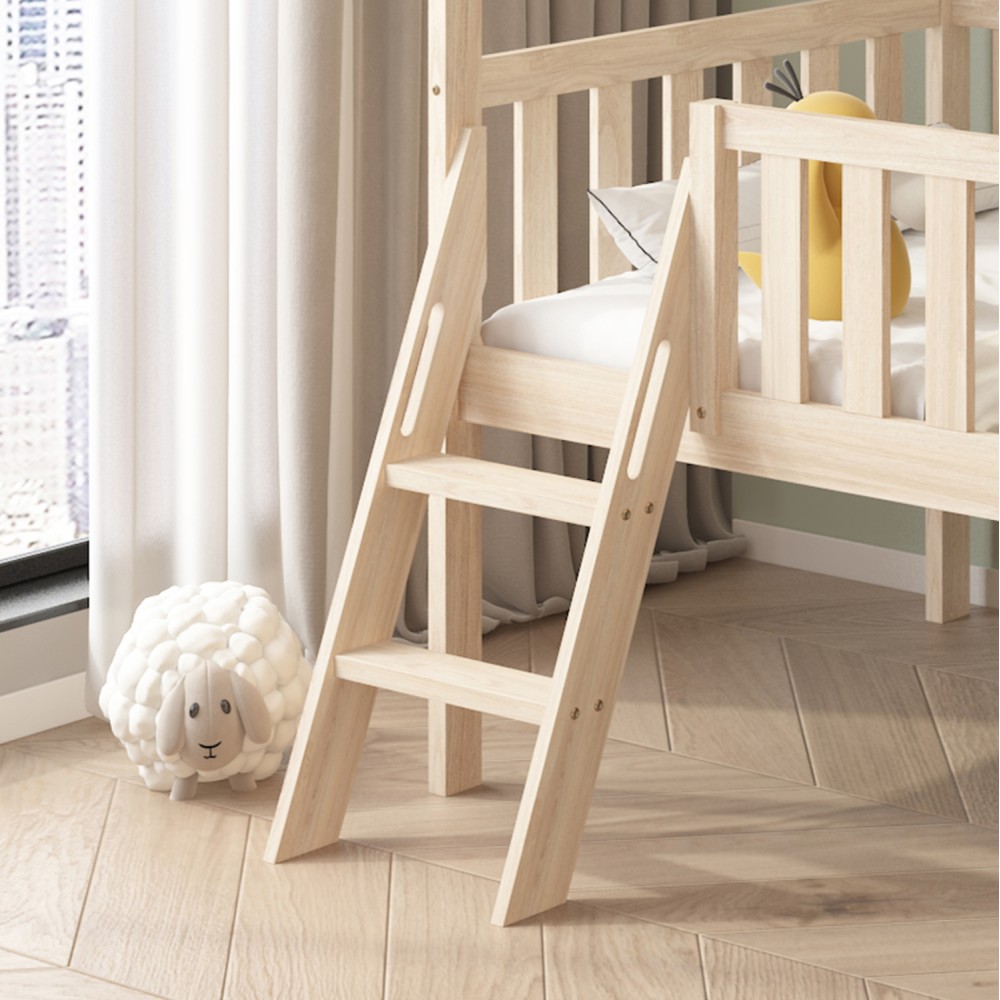 Κρεβάτι παιδικό με στρώμα και τσουλήθρα "PHYLLIS" από ξύλο σε χρώμα φυσικό 90x190