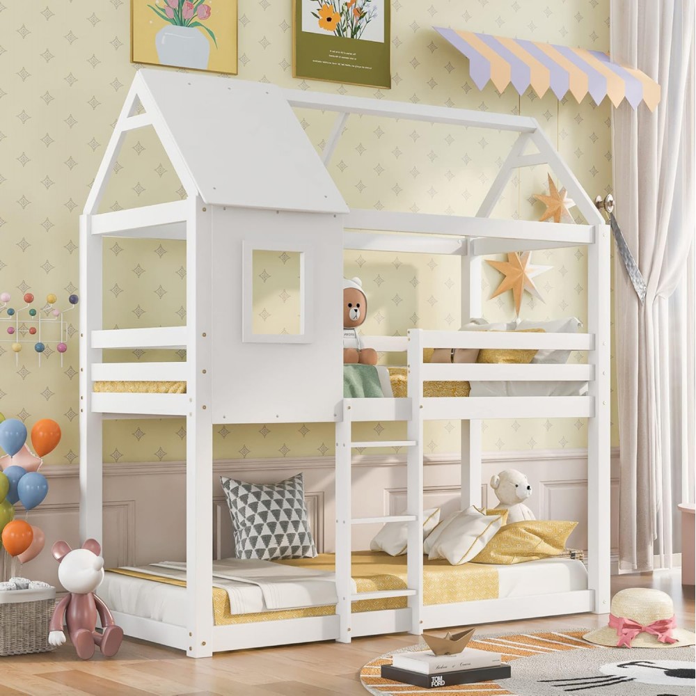 Κουκέτα παιδική με 2 στρώματα "HOOD" από ξύλο σε χρώμα λευκό 90x190