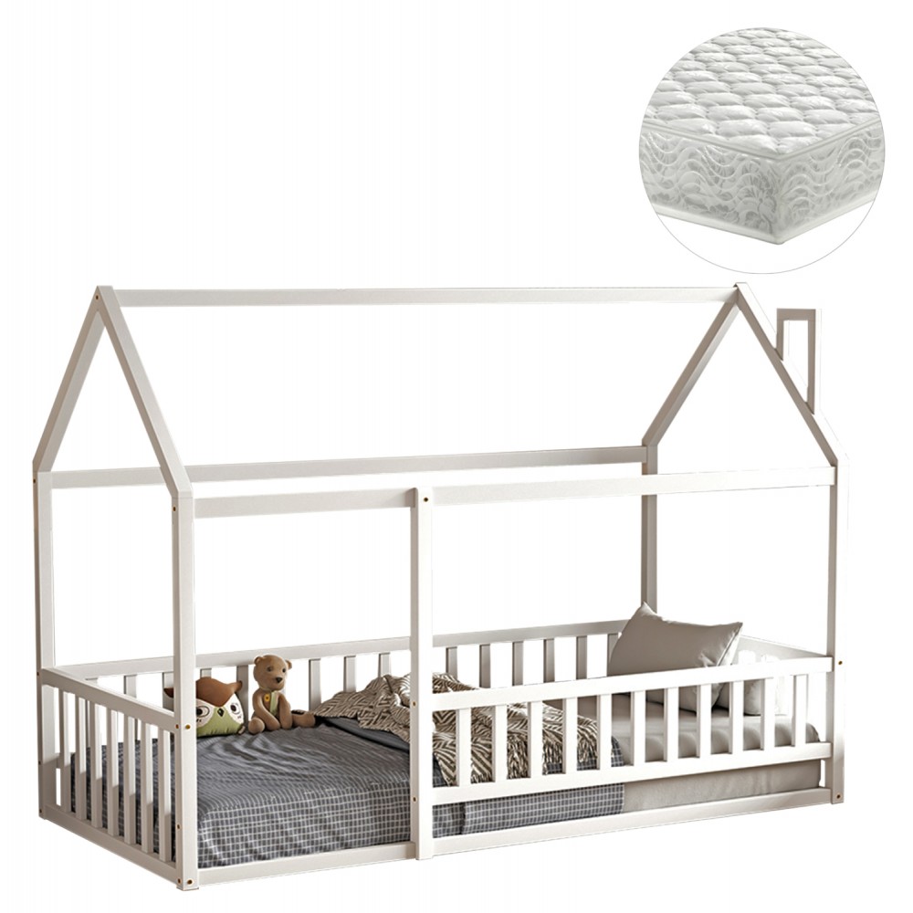 Κρεβάτι παιδικό με στρώμα "HOUSER" τ.montessori από ξύλο σε χρώμα λευκό 90x190