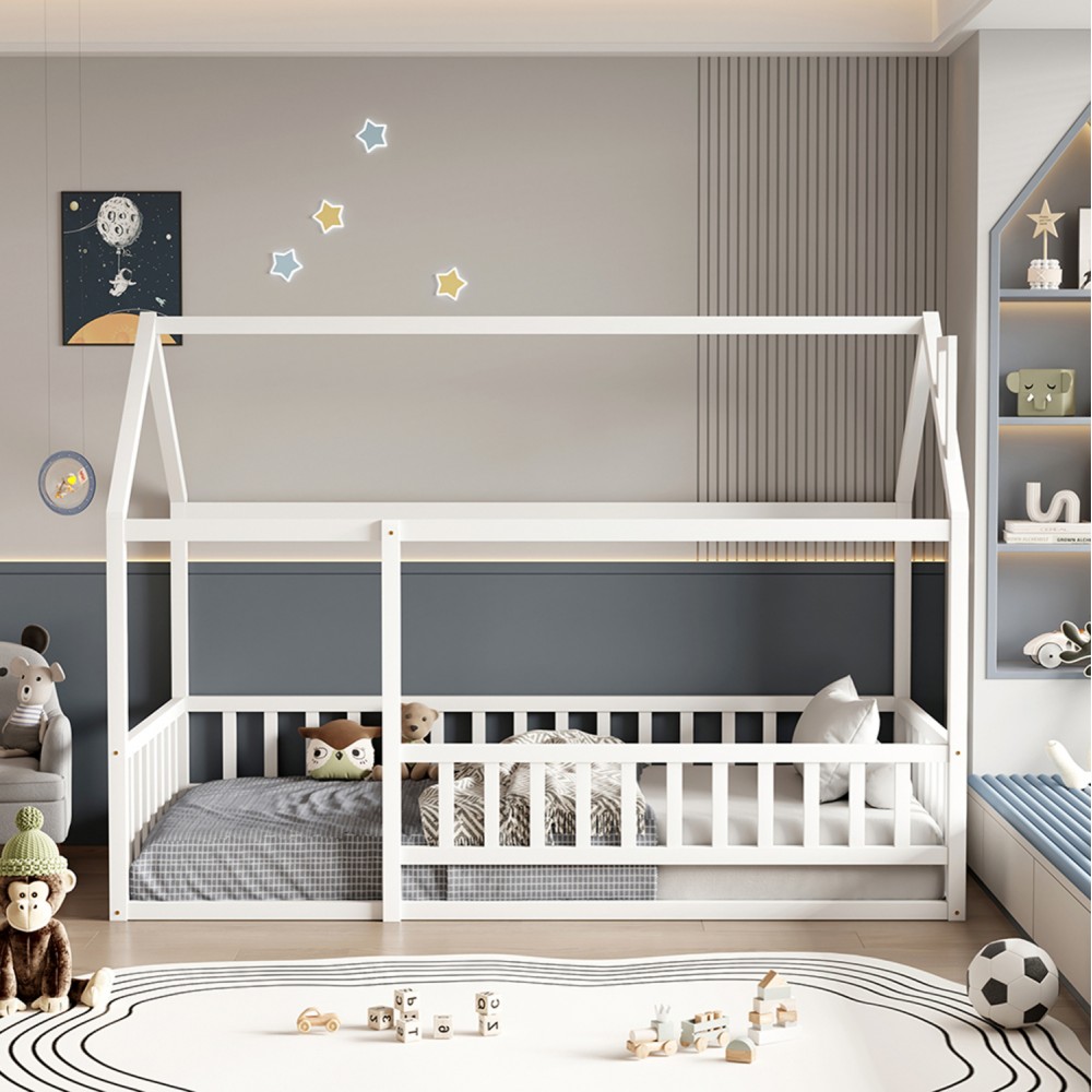 Κρεβάτι παιδικό με στρώμα "HOUSER" τ.montessori από ξύλο σε χρώμα λευκό 90x190