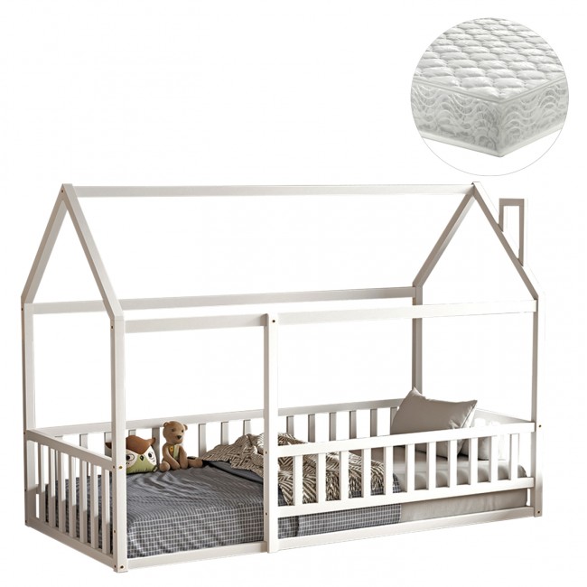 Κρεβάτι παιδικό με στρώμα "HOUSER" τ.montessori από ξύλο σε χρώμα λευκό 90x190