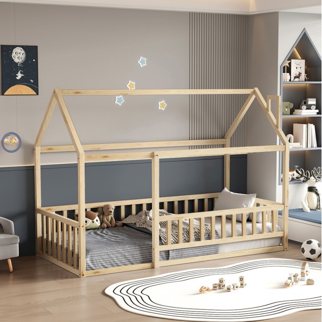 Κρεβάτι παιδικό με στρώμα "HOUSER" τ.montessori από ξύλο σε χρώμα φυσικό 90x190