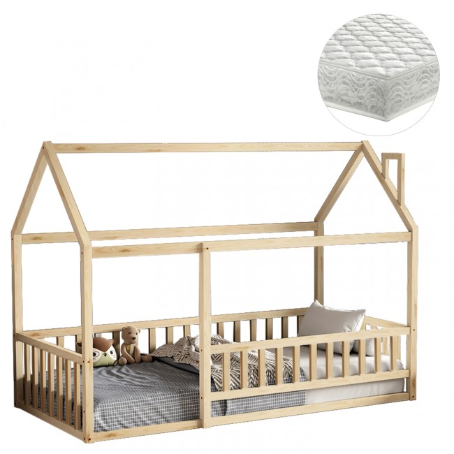 Κρεβάτι παιδικό με στρώμα "HOUSER" τ.montessori από ξύλο σε χρώμα φυσικό 90x190