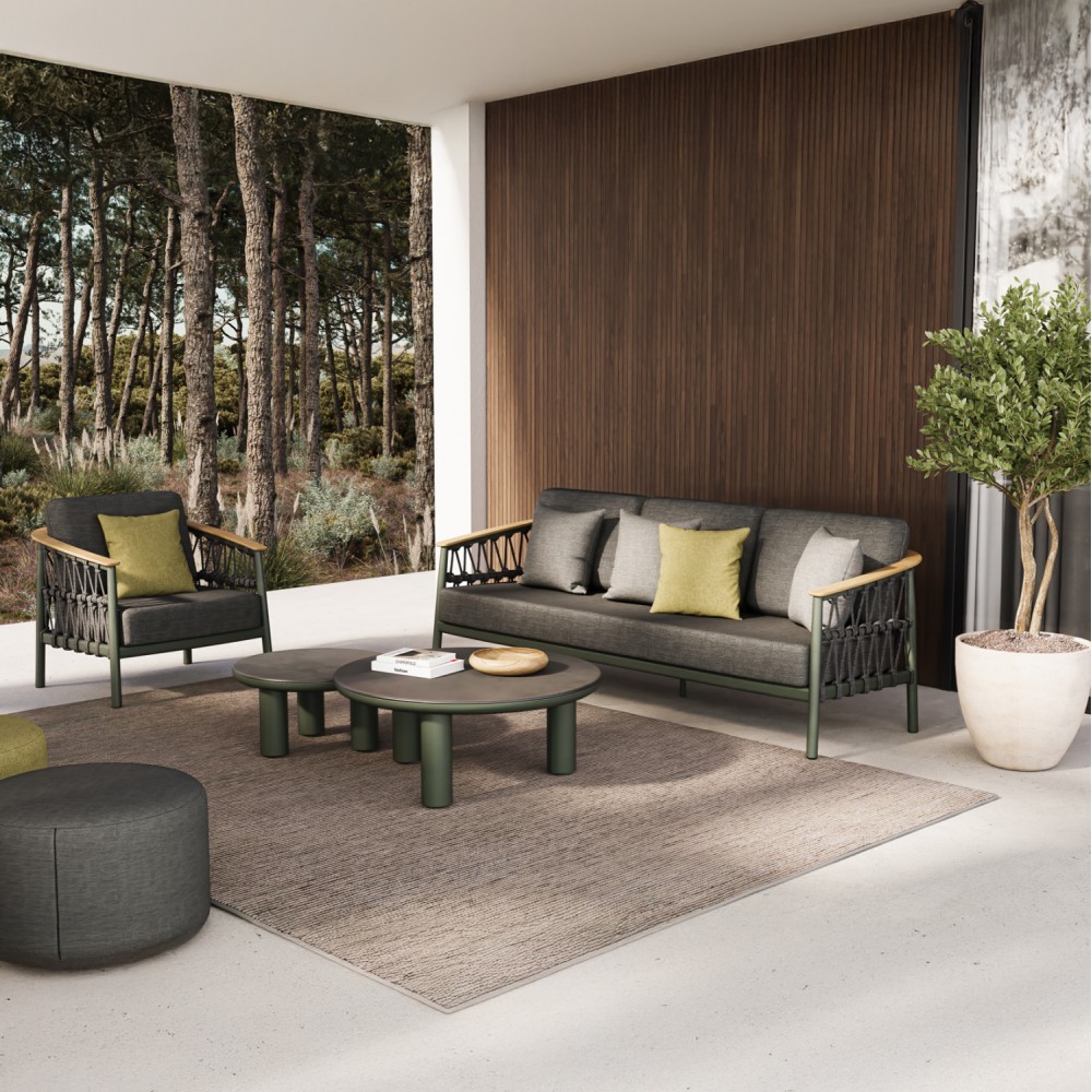 Σετ σαλόνι εξωτερικού χώρου "STREAM" 5τμχ από αλουμίνιο/σχοινί σε χρώμα πράσινο/ανθρακί