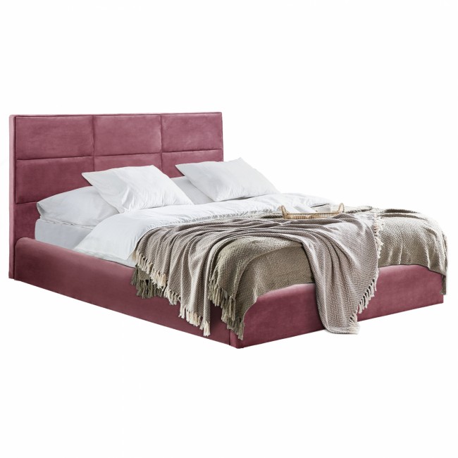 Κρεβάτι "BRILEY" με αποθηκευτικό χώρο από ύφασμα βελούδο σε χρώμα σάπιο μήλο 160x200