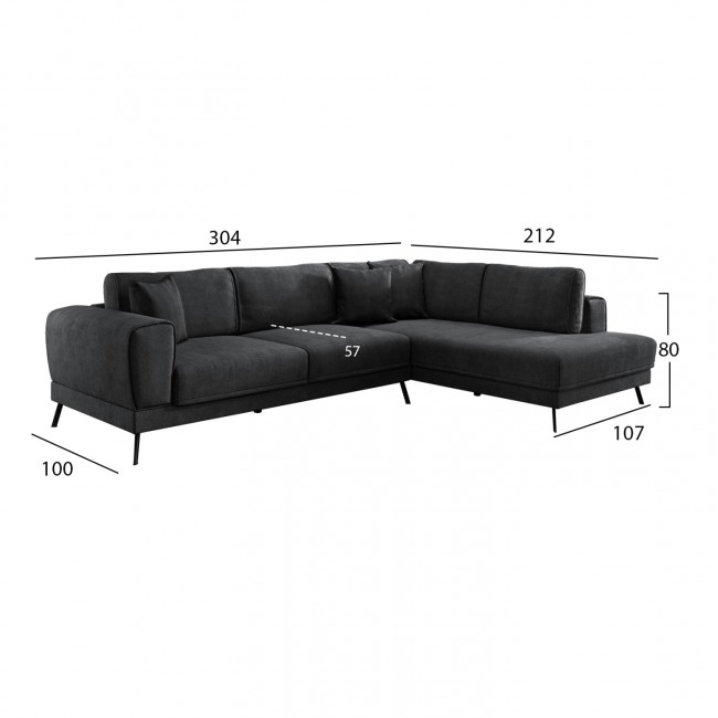 Καναπές-κρεβάτι "ZENORA" με δεξιά γωνία από ύφασμα σε χρώμα γκρι 304x212x80