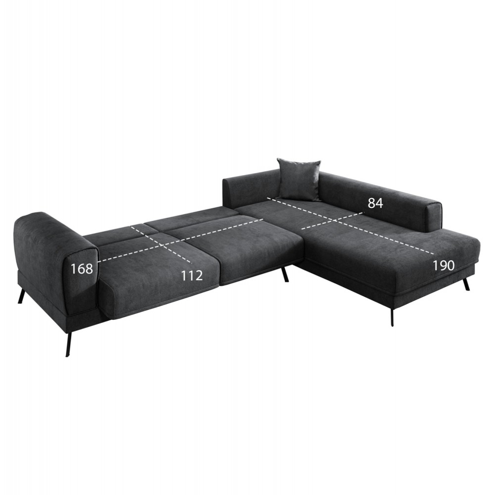 Καναπές-κρεβάτι "ZENORA" με δεξιά γωνία από ύφασμα σε χρώμα γκρι 304x212x80