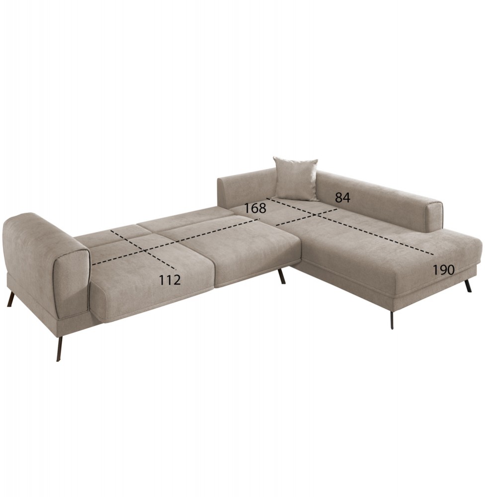 Καναπές-κρεβάτι με δεξιά γωνία "ZENORA" από ύφασμα σε χρώμα μπεζ 304x212x80