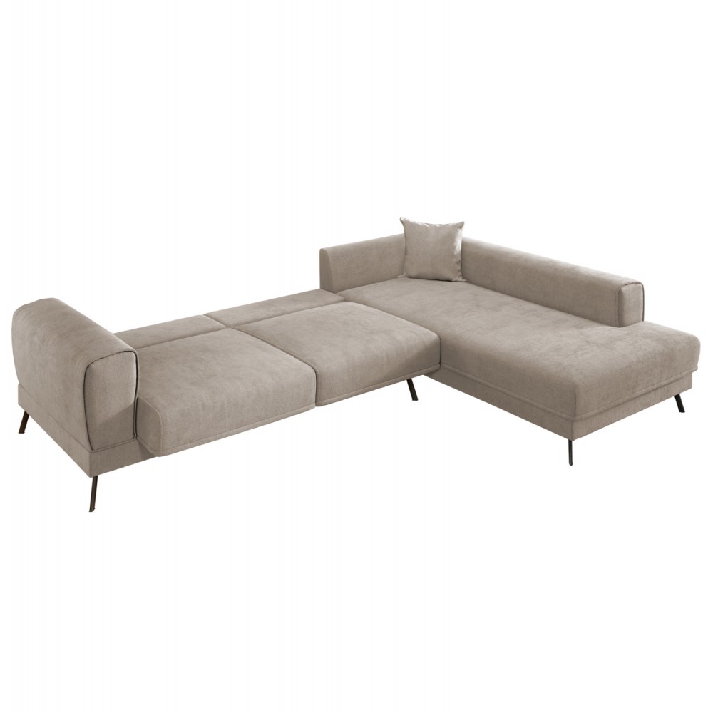Καναπές-κρεβάτι με δεξιά γωνία "ZENORA" από ύφασμα σε χρώμα μπεζ 304x212x80