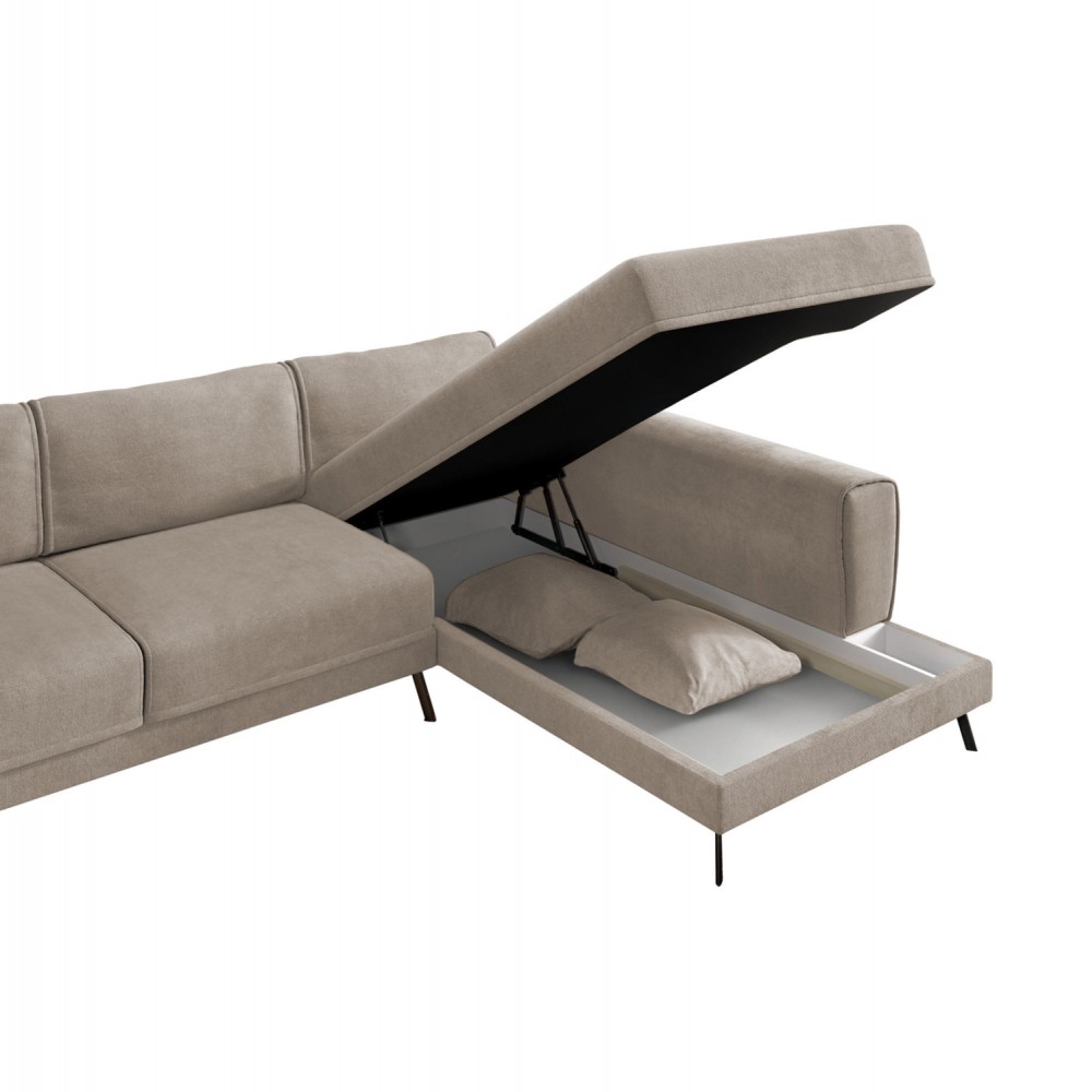 Καναπές-κρεβάτι με δεξιά γωνία "ZENORA" από ύφασμα σε χρώμα μπεζ 304x212x80