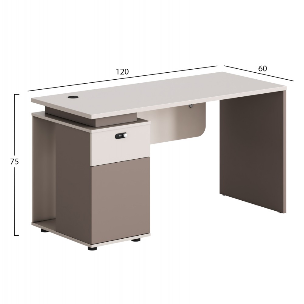 Γραφείο με αριστερό ντουλάπι "NEWLINE" σε χρώμα καφέ/εκρού 120x60x75