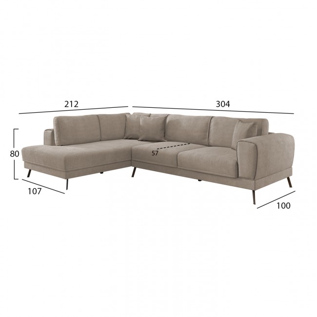 Kαναπές-κρεβάτι "ZENORA" με αριστερή γωνία απο ύφασμα σε χρώμα μπεζ 304x212x80