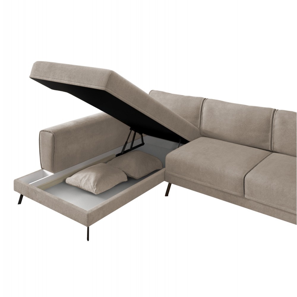 Kαναπές-κρεβάτι "ZENORA" με αριστερή γωνία απο ύφασμα σε χρώμα μπεζ 304x212x80
