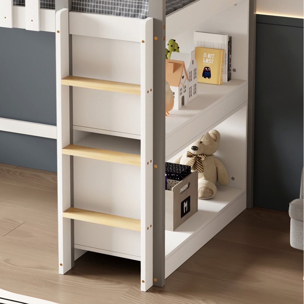 Κουκέτα παιδική με ράφια "HOMI" από ξύλο πεύκου σε χρώμα λευκό/γκρι 199.5x102x218.5