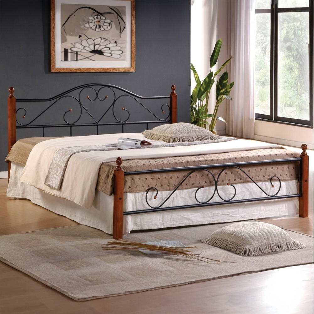 Κρεβάτι διπλό και στρώμα "CANDY" από μέταλλο/ξύλο σε χρώμα dirty oak 150x200
