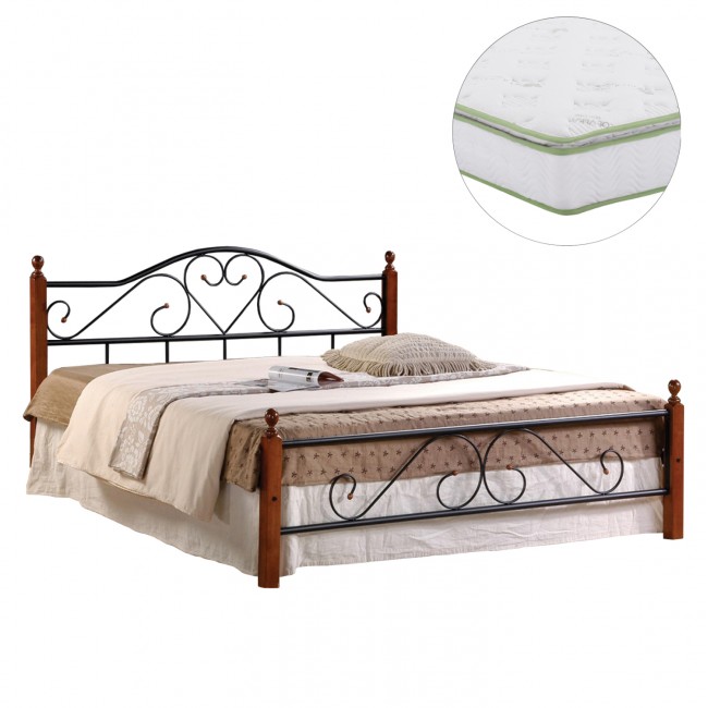 Κρεβάτι διπλό και στρώμα "CANDY" από μέταλλο/ξύλο σε χρώμα dirty oak 150x200