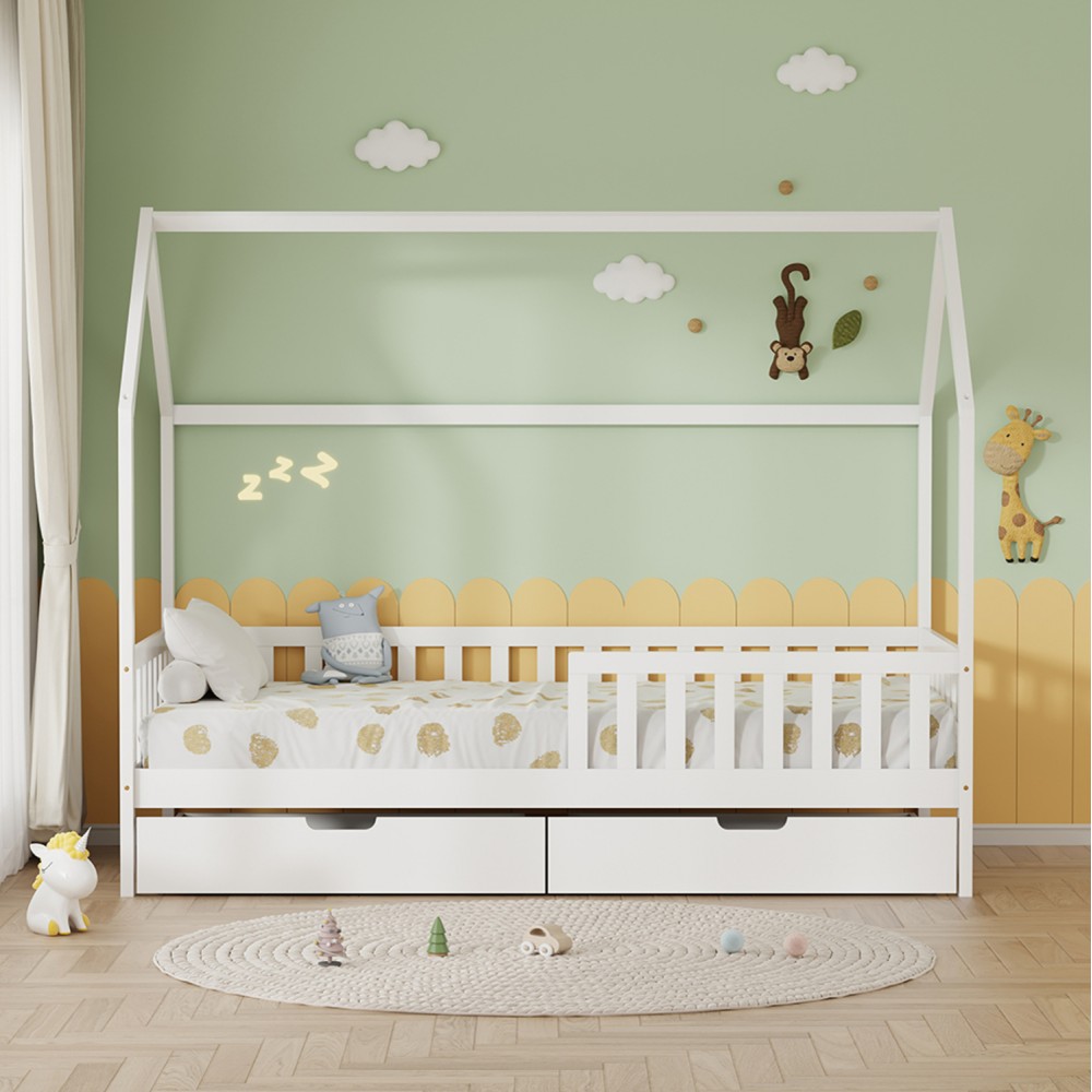 Κρεβάτι παιδικό με συρτάρια "PHYLLIS" από ξύλο πεύκου σε χρώμα λευκό 196x97x161