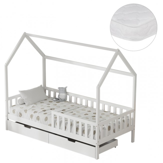 Κρεβάτι παιδικό με συρτάρια "PHYLLIS" από ξύλο πεύκου σε χρώμα λευκό 196x97x161