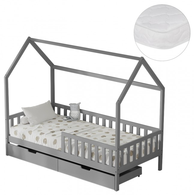 Κρεβάτι παιδικό με συρτάρια "PHILLIPS" από ξύλο πεύκου σε χρώμα γκρι 196x97x161