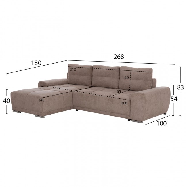 Καναπές-κρεβάτι "COMFYRA" με αριστερή γωνία απο ύφασμα σε χρωμα μπεζ 268x180x83