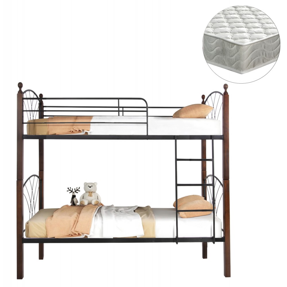 Κουκέτα "STOREY" με στρώματα από μέταλλο/rubberwood σε χρώμα μαύρο/καρυδί 90x190