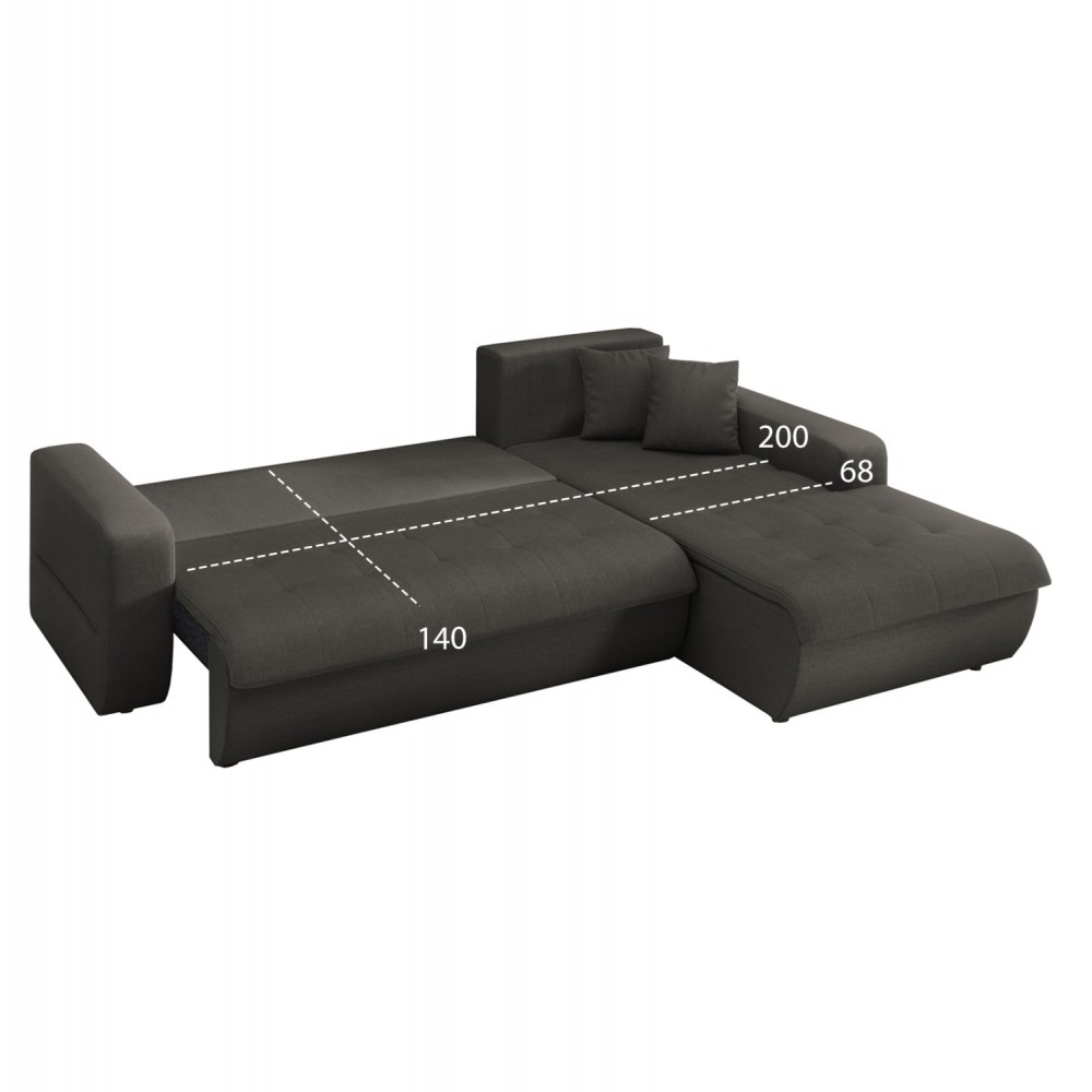 Καναπές-κρεβάτι "KANSO" με δεξιά γωνία απο ύφασμα σε χρωμα γκρι 244x188x80