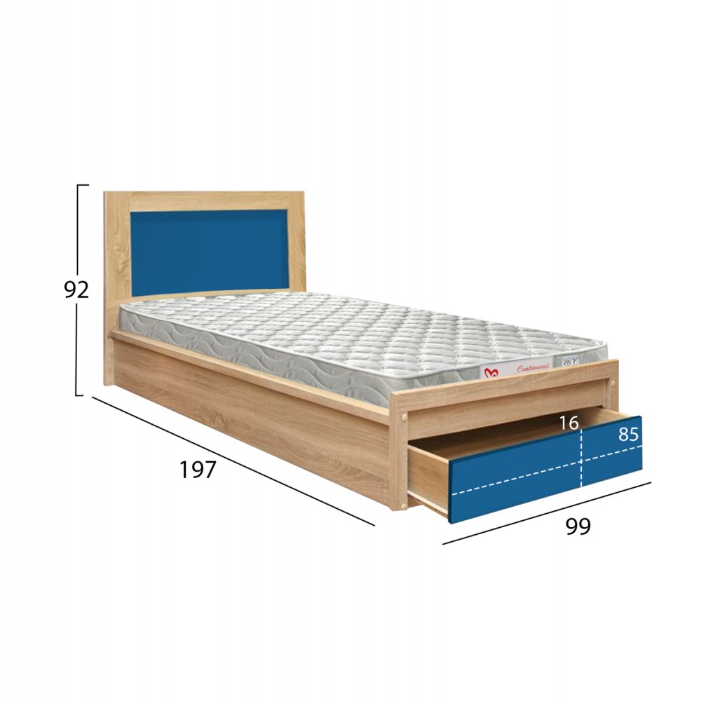 Κρεβάτι παιδικό με συρτάρι "PLAYROOM" σε χρώμα σονόμα/σιέλ 90x190