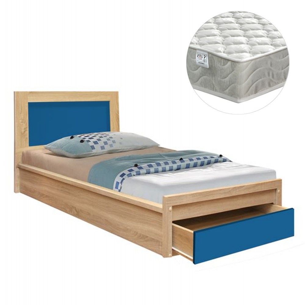 Κρεβάτι παιδικό με συρτάρι "PLAYROOM" σε χρώμα σονόμα/σιέλ 90x190