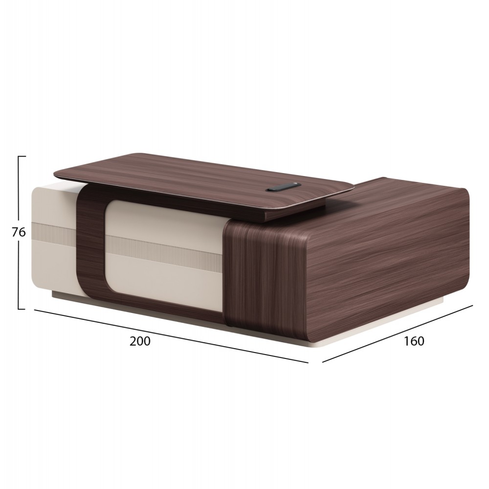 Γραφείο "PRESIDENT" με αριστερή γωνία σε χρώμα καρυδί/μπεζ 200x160x76