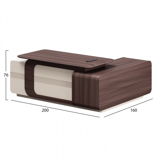 Γραφείο "PRESIDENT" με αριστερή γωνία σε χρώμα καρυδί/μπεζ 200x160x76