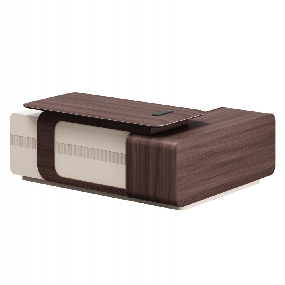 Γραφείο "PRESIDENT" με αριστερή γωνία σε χρώμα καρυδί/μπεζ 200x160x76