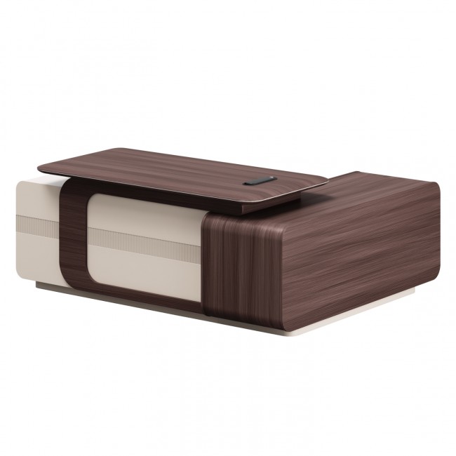 Γραφείο "PRESIDENT" με αριστερή γωνία σε χρώμα καρυδί/μπεζ 200x160x76