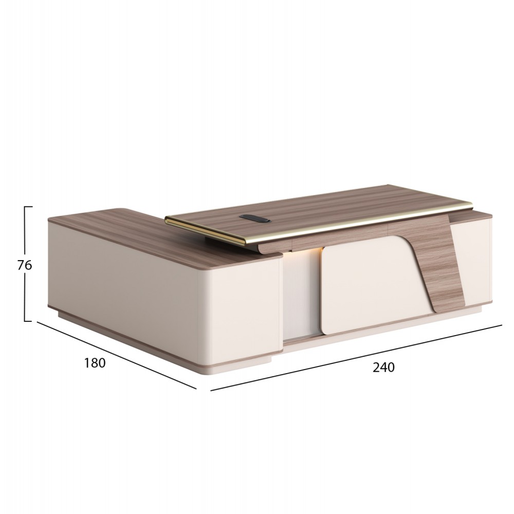 Γραφείο δεξιά γωνία "SUPERON" σε χρώμα μπεζ με LED φωτισμό 240x180x76