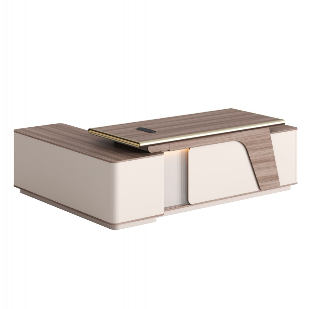 Γραφείο δεξιά γωνία "SUPERON" σε χρώμα μπεζ με LED φωτισμό 240x180x76