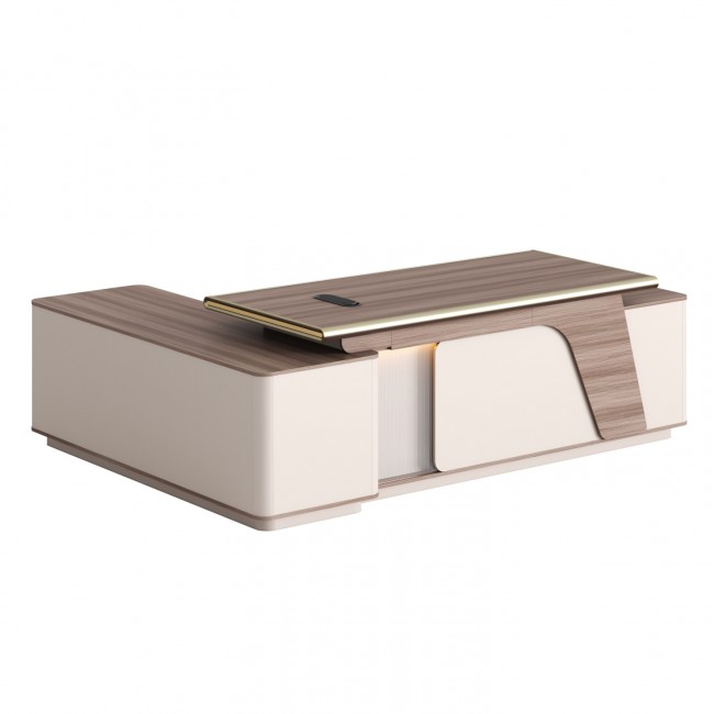 Γραφείο δεξιά γωνία "SUPERON" σε χρώμα μπεζ με LED φωτισμό 240x180x76