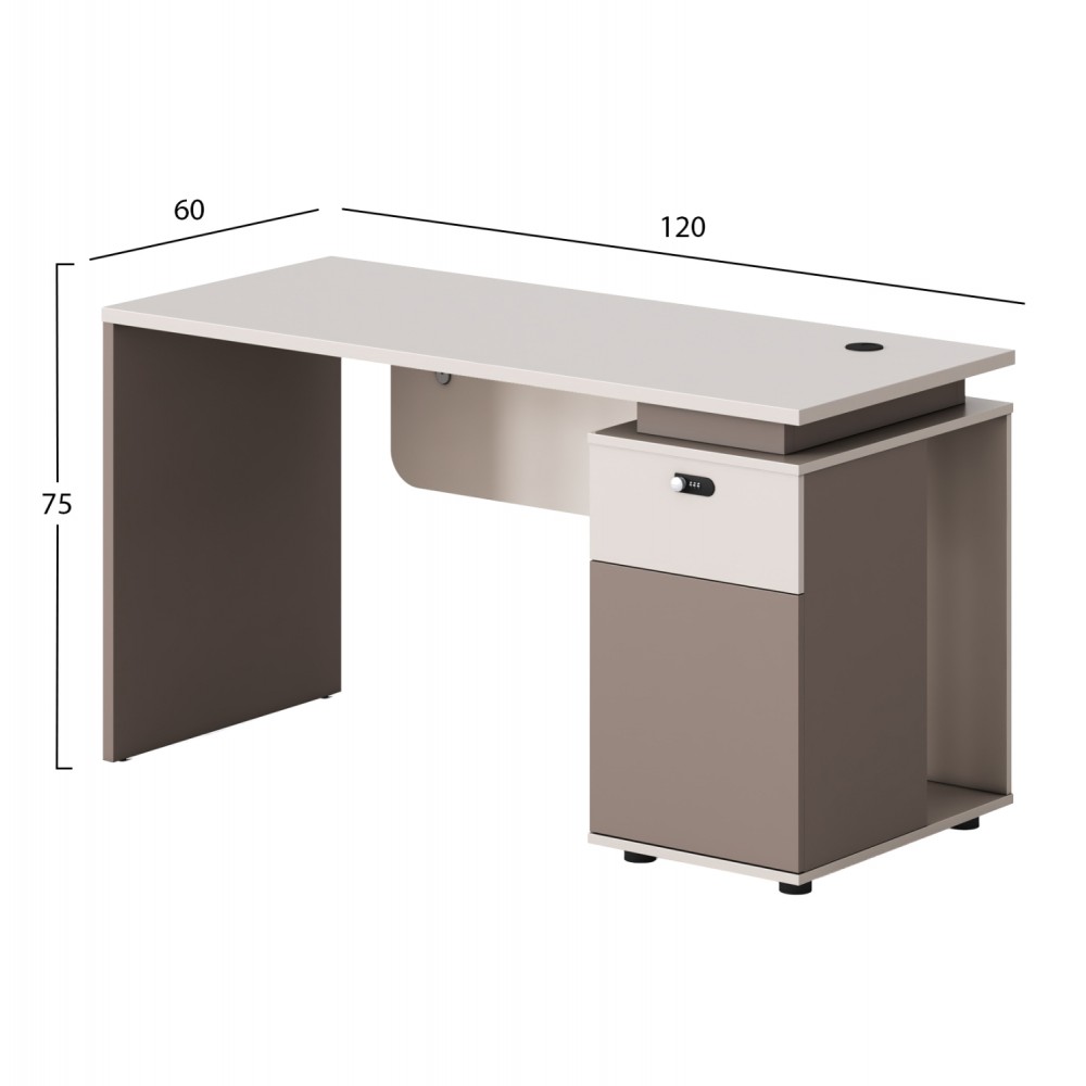 Γραφείο με δεξί ντουλάπι "NEWLINE" σε χρώμα εκρού/καφέ 120x60x75