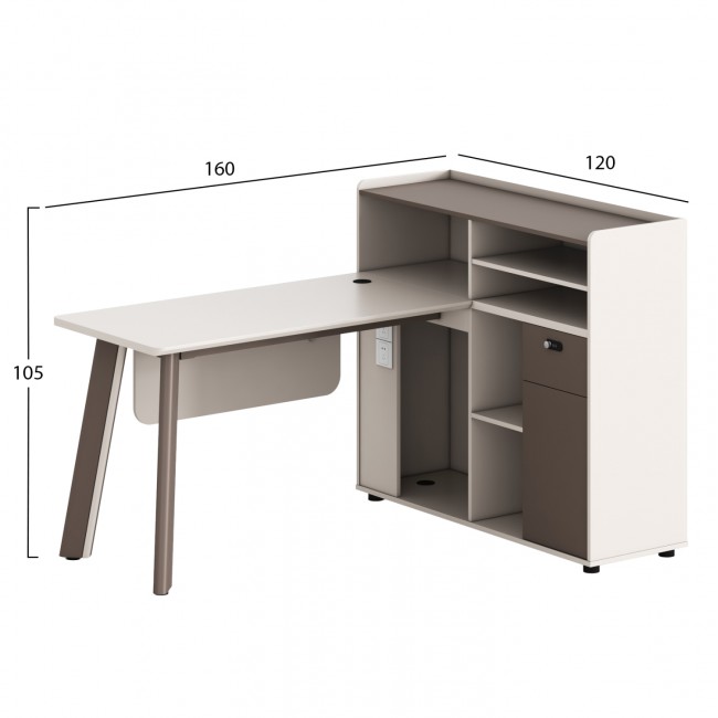 Γραφείο δεξία γωνία "NEWLINE" σε χρώμα εκρού 160x120x105