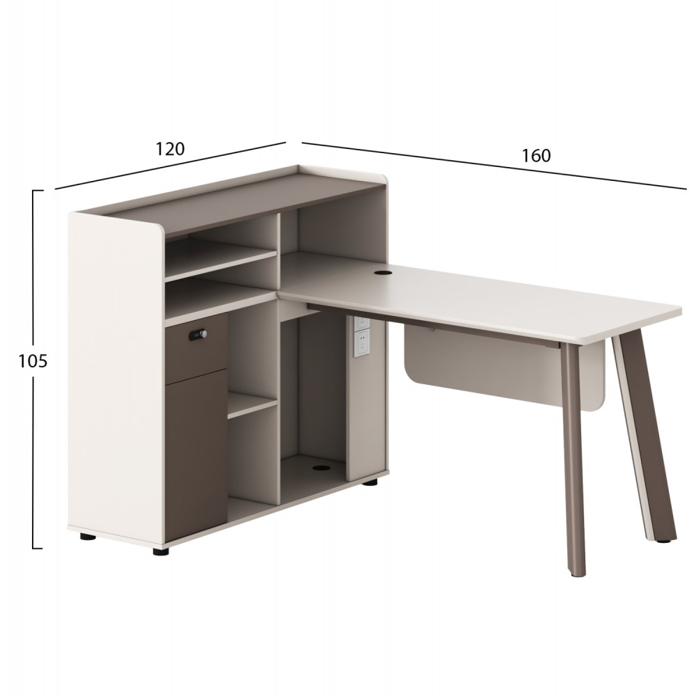 Γραφείο αριστερή γωνία "NEWLINE" σε χρώμα εκρού 160x120x105