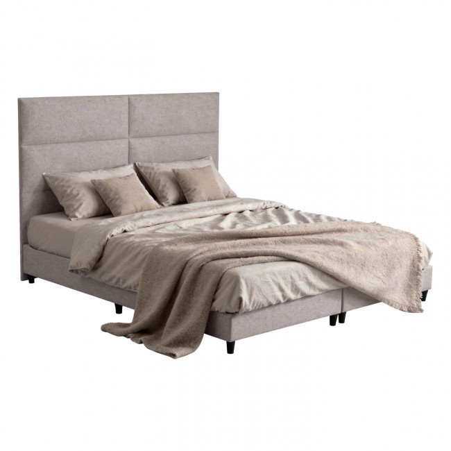 Κρεβάτι υπέρδιπλο "MILO" από ύφασμα σε μπεζ χρώμα 180x200