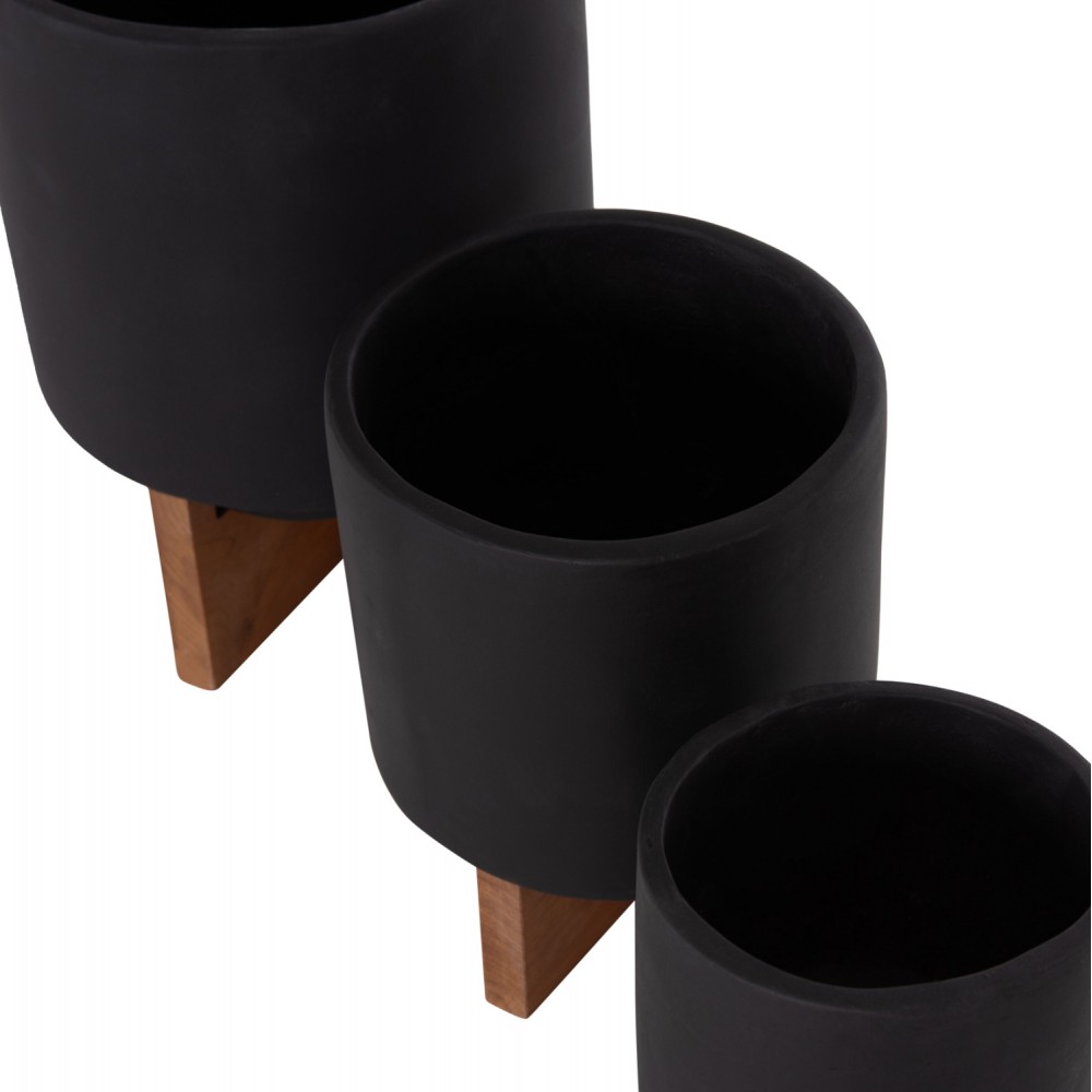 Σετ γλάστρες "TANTI" 3τμχ από τσιμέντο/ξύλο σε χρώμα μαύρο/καφέ Φ18x27