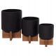 Σετ γλάστρες "TANTI" 3τμχ από τσιμέντο/ξύλο σε χρώμα μαύρο/καφέ Φ18x27