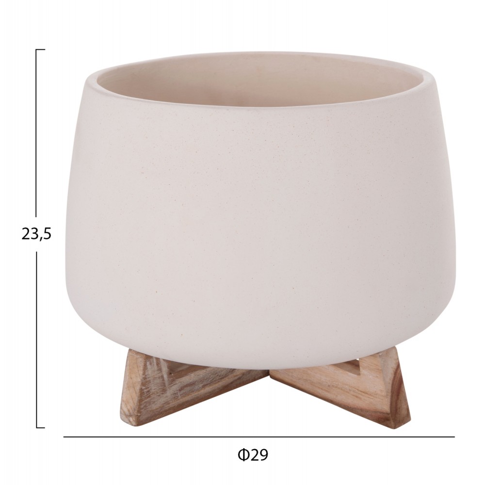 Γλάστρα εσωτερικού χώρου "FRELLO" από τσιμέντο/ξύλο σε χρώμα λευκό/καφέ 29x29x23,5