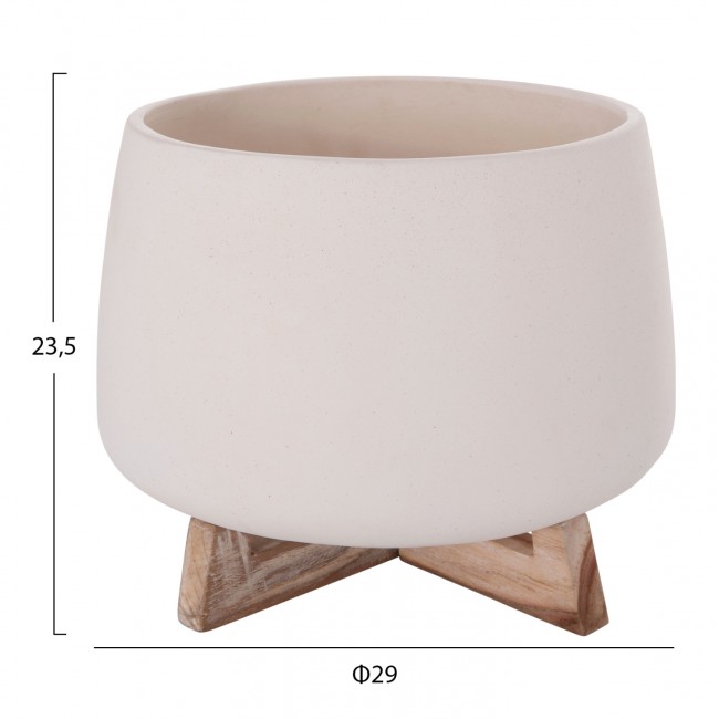 Γλάστρα εσωτερικού χώρου "FRELLO" από τσιμέντο/ξύλο σε χρώμα λευκό/καφέ 29x29x23,5
