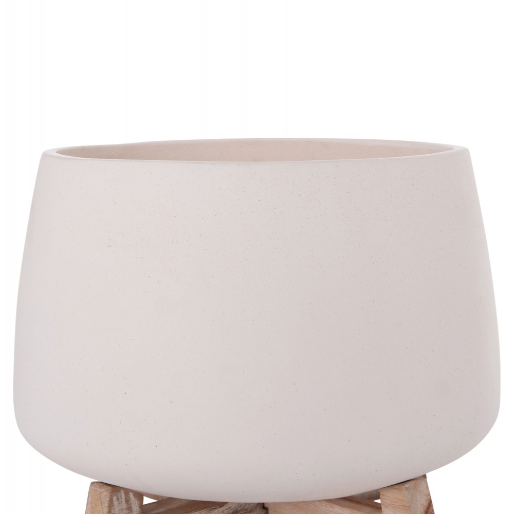 Γλάστρα εσωτερικού χώρου "FRELLO" από τσιμέντο/ξύλο σε χρώμα λευκό/καφέ 29x29x23,5