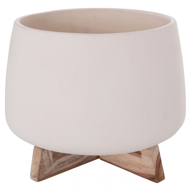 Γλάστρα εσωτερικού χώρου "FRELLO" από τσιμέντο/ξύλο σε χρώμα λευκό/καφέ 29x29x23,5