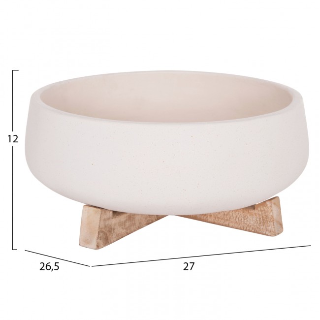 Γλάστρα εσωτερικού χώρου "FRELLO" από τσιμέντο/ξύλο σε χρώμα λευκό/καφέ 27x26,5x12