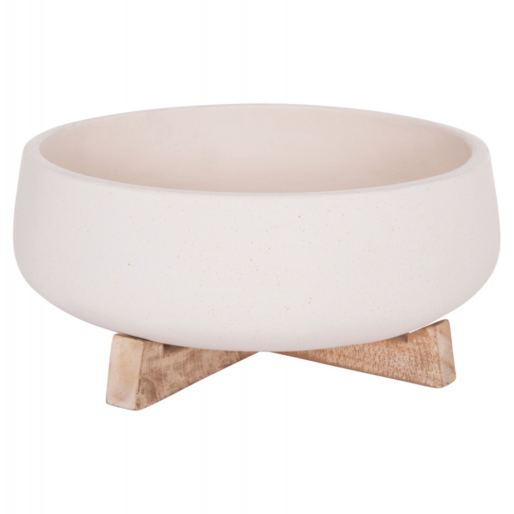 Γλάστρα εσωτερικού χώρου "FRELLO" από τσιμέντο/ξύλο σε χρώμα λευκό/καφέ 27x26,5x12