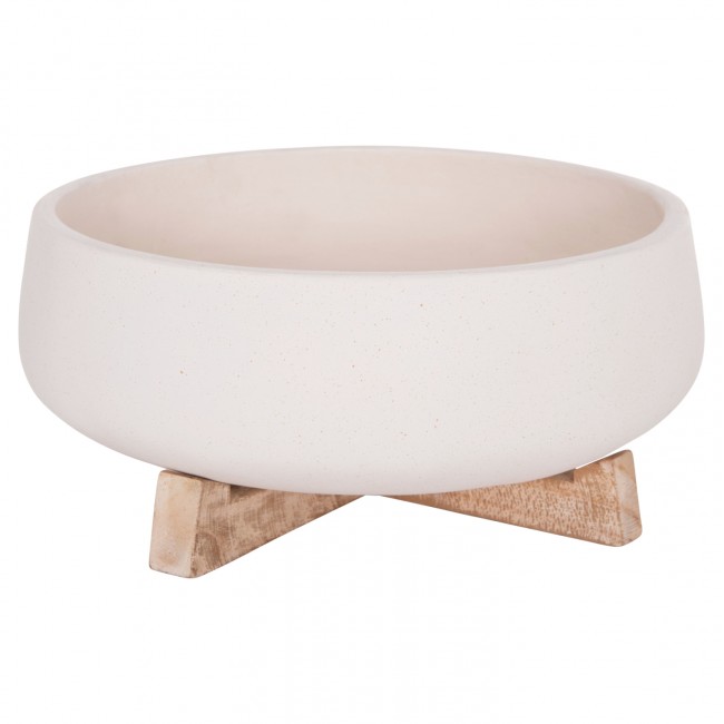 Γλάστρα εσωτερικού χώρου "FRELLO" από τσιμέντο/ξύλο σε χρώμα λευκό/καφέ 27x26,5x12