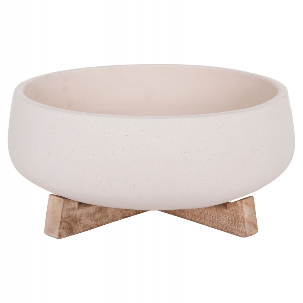 Γλάστρα εσωτερικού χώρου "FRELLO" από τσιμέντο/ξύλο σε χρώμα λευκό/καφέ 27x26,5x12