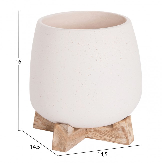 Γλάστρα εσωτερικού χώρου "FRELLO" από τσιμέντο/ξύλο σε χρώμα λευκό/καφέ 14,5x14,5x16